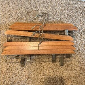 7 Wooden Pants Hangers with Gold Metal Clips